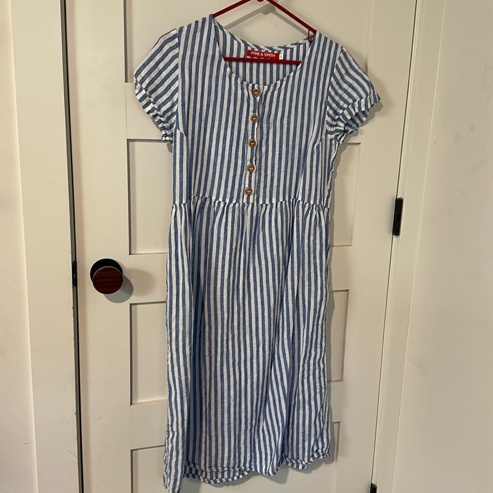 pyne and smith beautiful blue and white striped linen dress